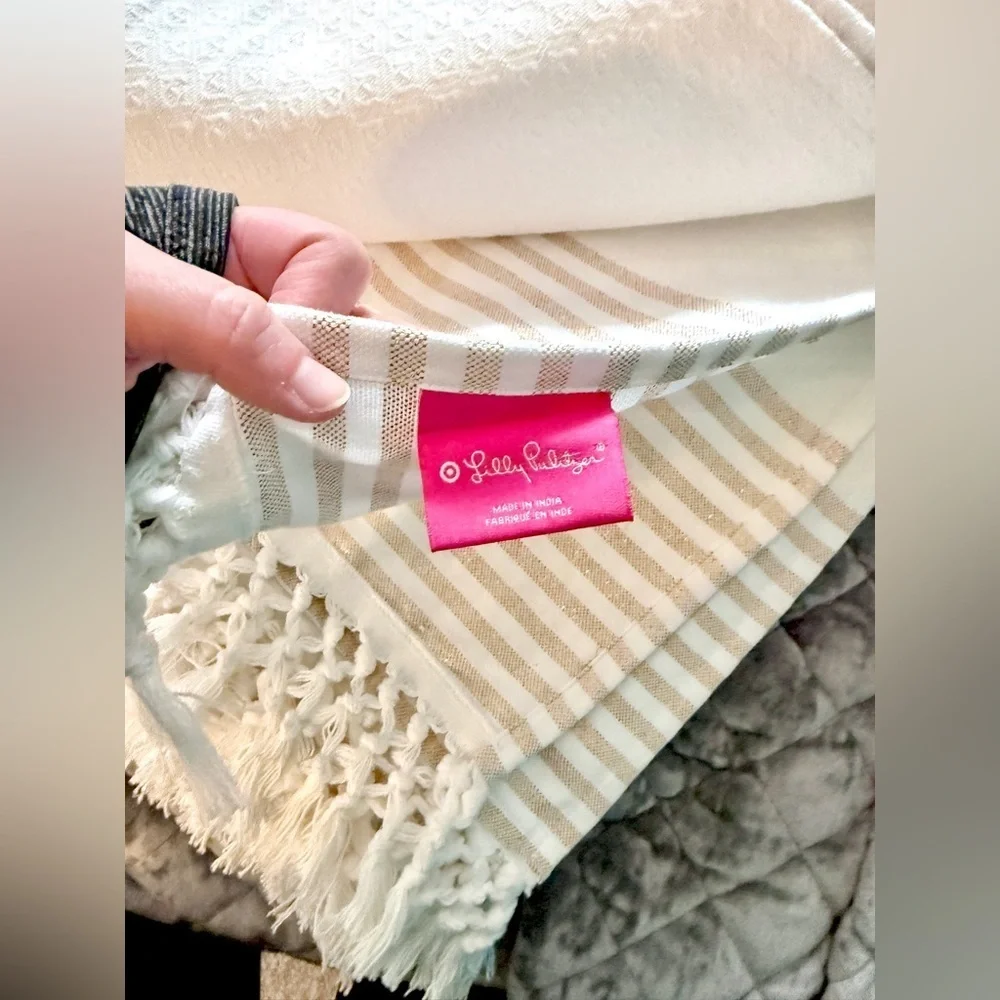 Lilly Pulitzer Cream and Gold Striped Tablecloth